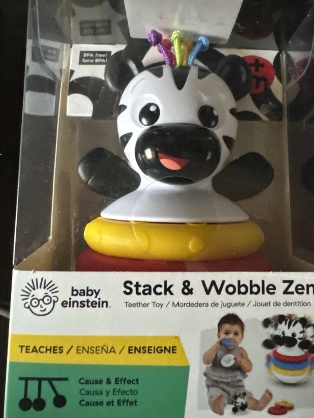 Baby Einstein Zebra Stack & Wobble Teether Toy - Black, White & Yellow